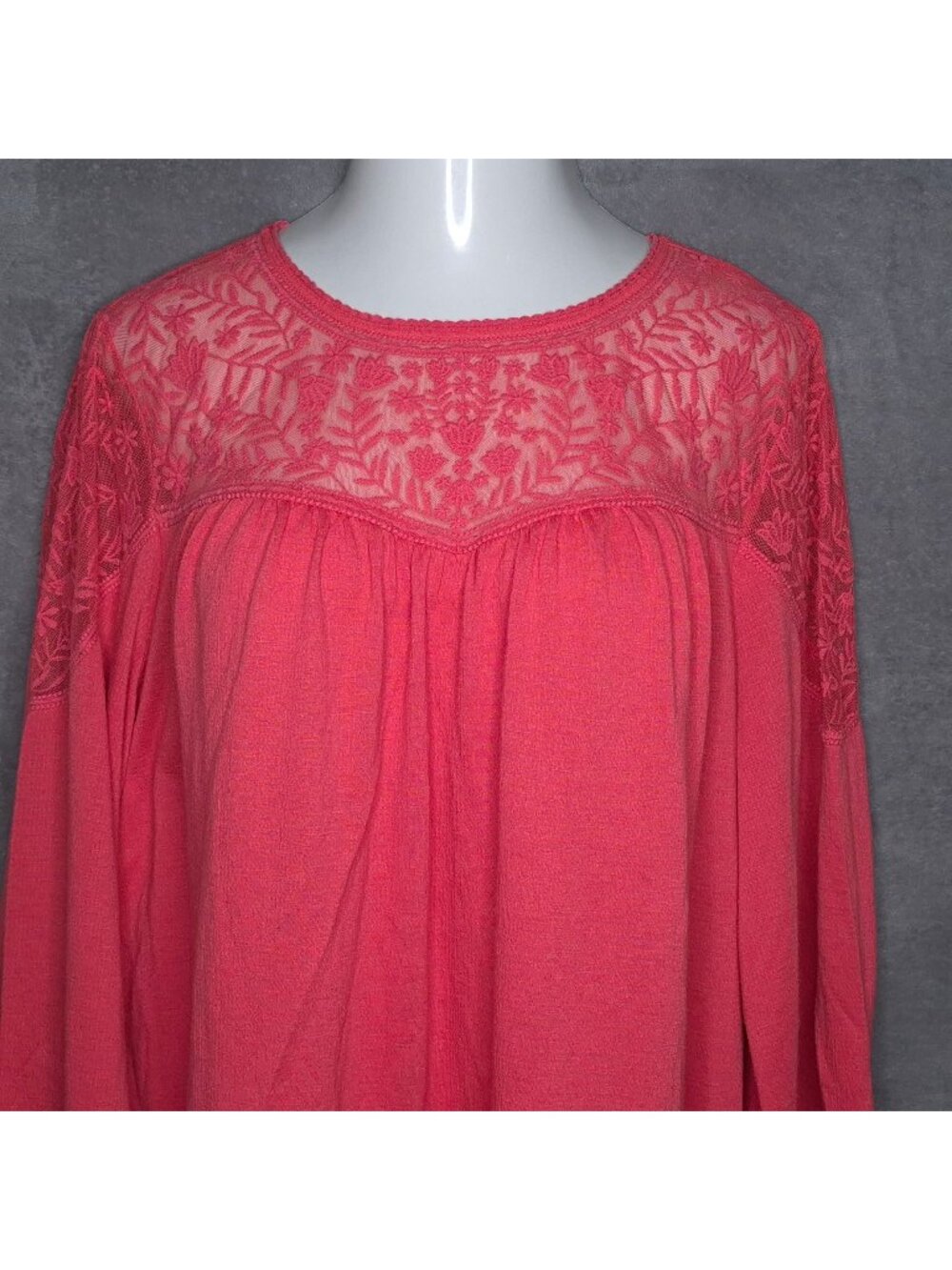 Style & Co Womens Plus Size 3X Long Sleeve Top With Lace Yoke Keyhole Back
